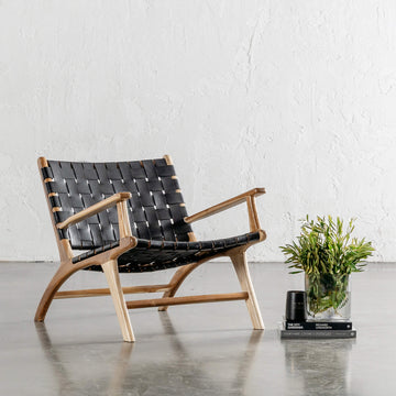 MALAND WOVEN LEATHER ARMCHAIR | BLACK LEATHER HIDE