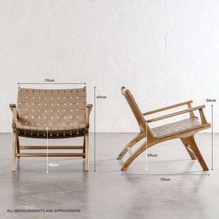 MALAND WOVEN LEATHER ARMCHAIR | LIGHT TAUPE LEATHER HIDE | MEASUREMENTS