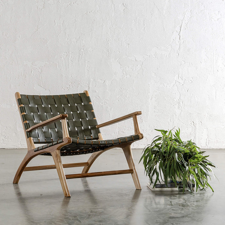 MALAND WOVEN LEATHER ARMCHAIR | OLIVE GREEN LEATHER HIDE