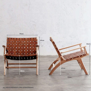 PRE ORDER | MALAND WOVEN LEATHER ARMCHAIR | TAN LEATHER HIDE | MEASUREMENTS