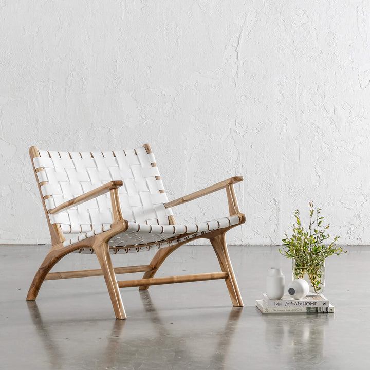 MALAND WOVEN LEATHER ARMCHAIR | WHITE LEATHER HIDE