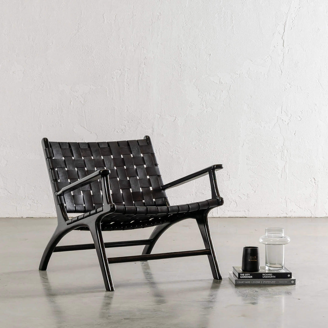 MALAND WOVEN LEATHER ARMCHAIR | BLACK ON BLACK