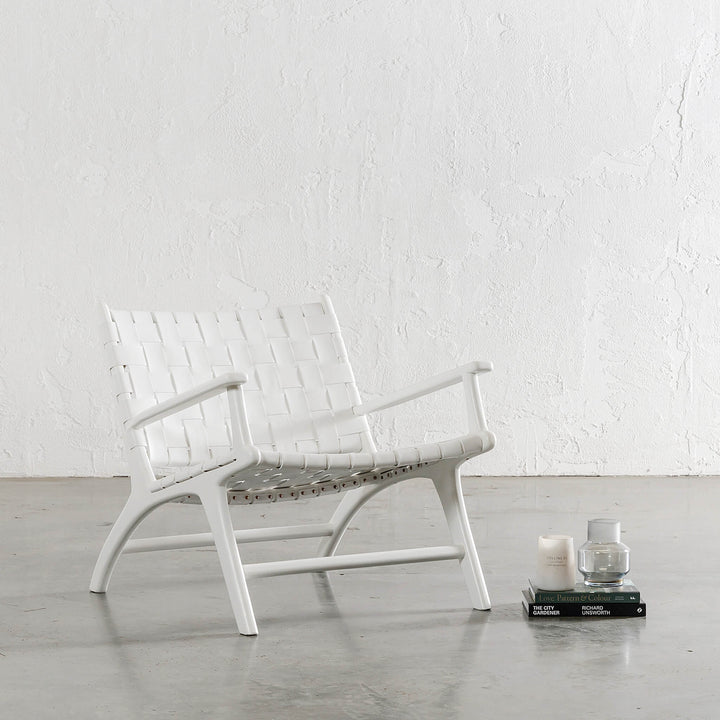 MALAND WOVEN LEATHER ARMCHAIR | WHITE ON WHITE LEATHER HIDE