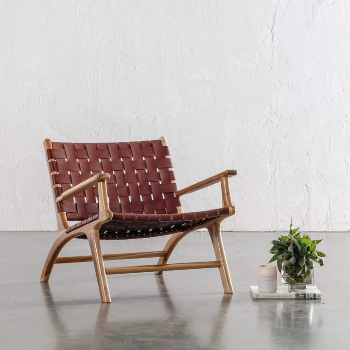 MALAND WOVEN LEATHER ARMCHAIR | TAN LEATHER HIDE