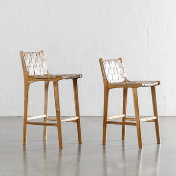MALAND WOVEN LEATHER BAR CHAIRS  |  HIGH + LOW  |  LIGHT TAUPE LEATHER