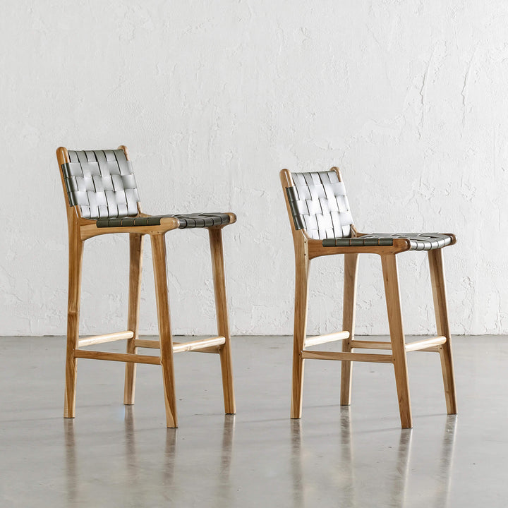 MALAND WOVEN LEATHER BAR CHAIRS  |  HIGH + LOW  |  OLIVE LEATHER