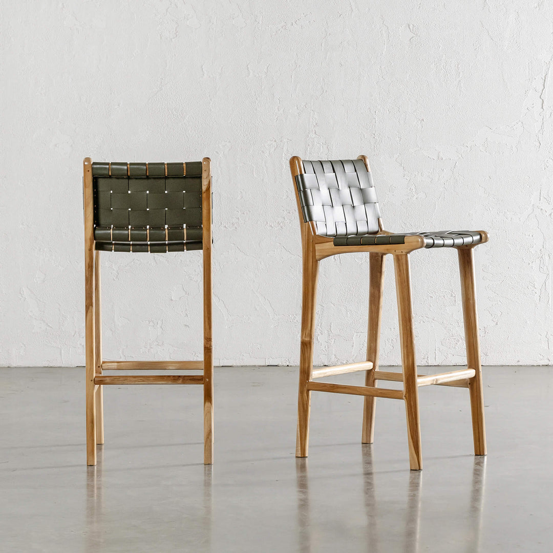 PRE ORDER  |  MALAND WOVEN LEATHER BAR CHAIRS  |  HIGH + LOW  |  OLIVE LEATHER