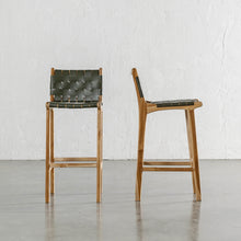 MALAND WOVEN LEATHER BAR CHAIRS  |  HIGH + LOW  |  OLIVE LEATHER