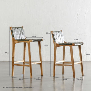 MALAND WOVEN LEATHER BAR CHAIRS  |  HIGH + LOW  |  OLIVE LEATHER | MEASUREMENTS
