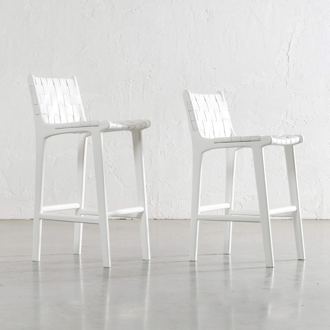 MALAND WOVEN LEATHER BAR CHAIRS  |  HIGH + LOW  |  WHITE ON WHITE