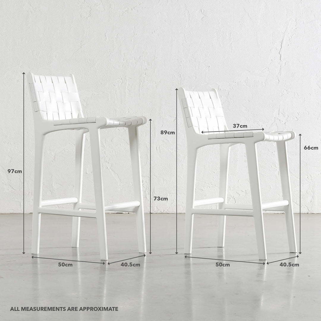 MALAND WOVEN LEATHER BAR CHAIRS  |  HIGH + LOW  |  WHITE ON WHITE