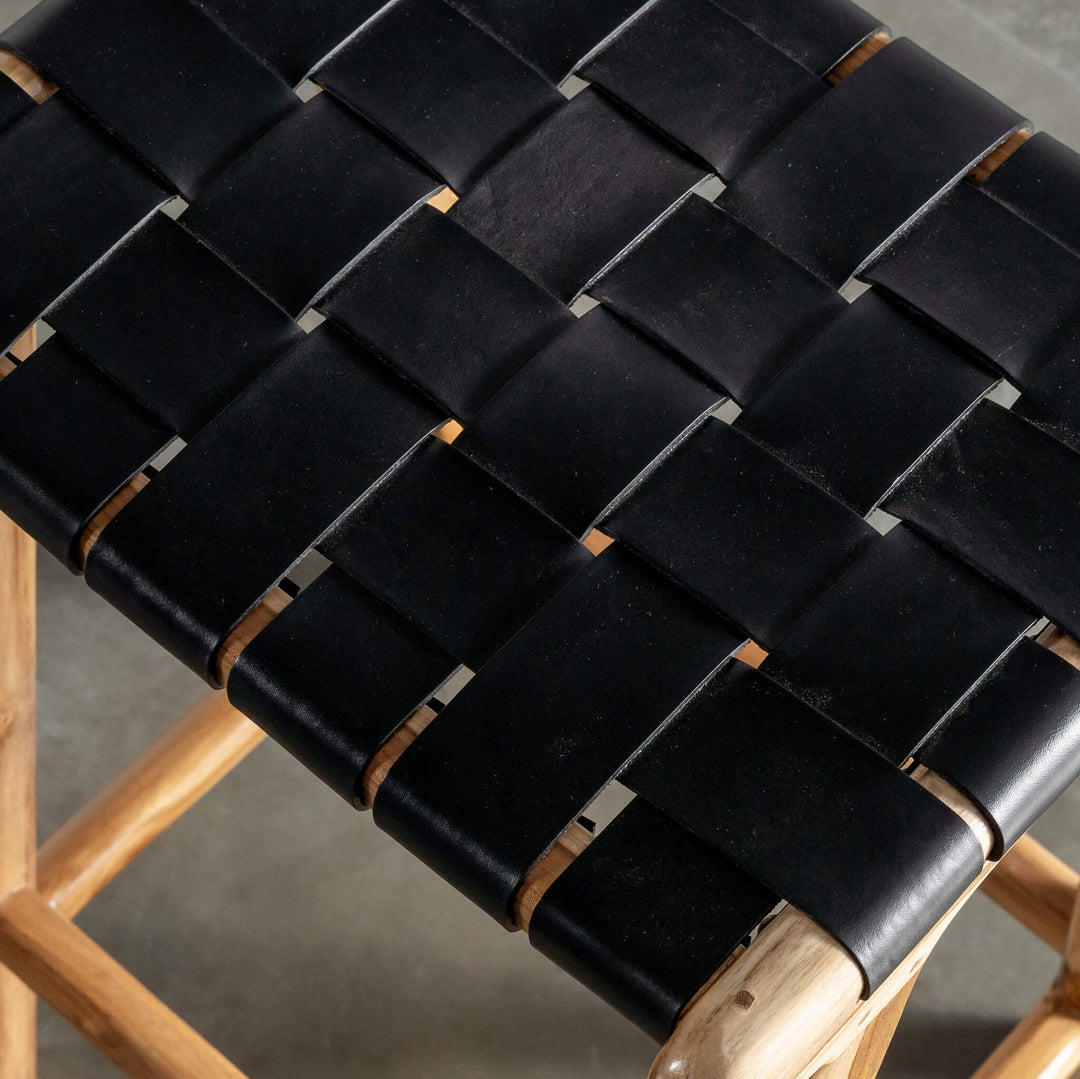 MALAND WOVEN LEATHER COUNTER STOOL  |  BLACK LEATHER HIDE