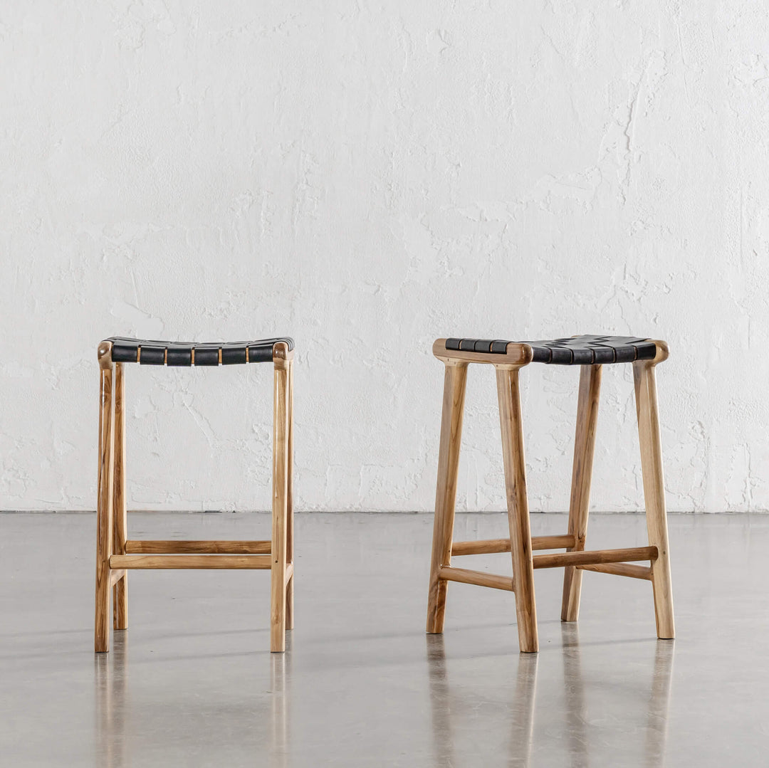 MALAND WOVEN LEATHER COUNTER STOOL |  BUNDLE + SAVE  |  BLACK LEATHER HIDE