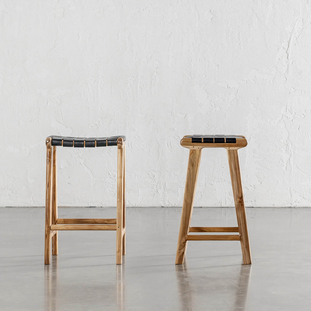 MALAND WOVEN LEATHER COUNTER STOOL |  BUNDLE + SAVE  |  BLACK LEATHER HIDE
