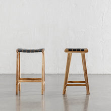 MALAND WOVEN LEATHER COUNTER STOOL |  BLACK LEATHER HIDE