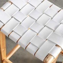 MALAND WOVEN LEATHER COUNTER STOOL  |  WHITE LEATHER HIDE CLOSE UP