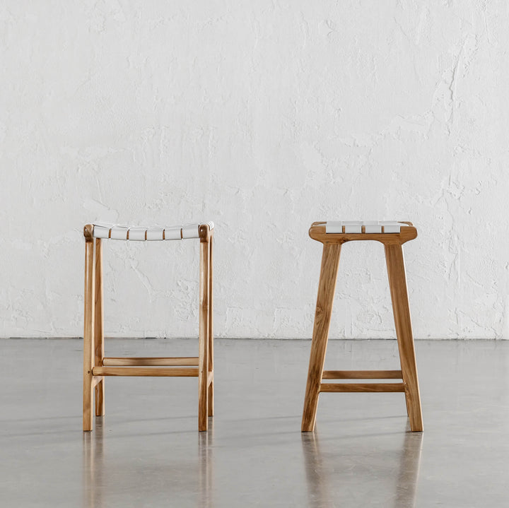 MALAND WOVEN LEATHER COUNTER STOOL  |  WHITE LEATHER HIDE