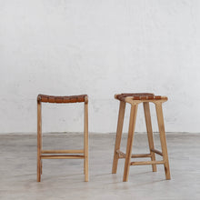 PRE ORDER | MALAND WOVEN LEATHER BAR STOOL | TAN LEATHER HIDE