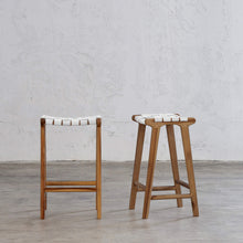 PRE ORDER | MALAND WOVEN LEATHER BAR STOOL | WHITE LEATHER HIDE
