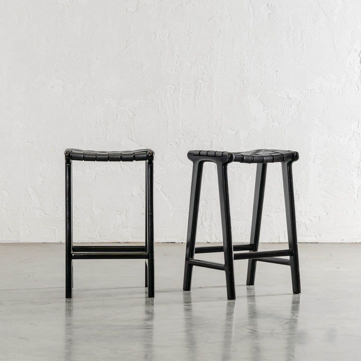 MALAND WOVEN LEATHER COUNTER STOOL  |  BUNDLE + SAVE  |  BLACK ON BLACK