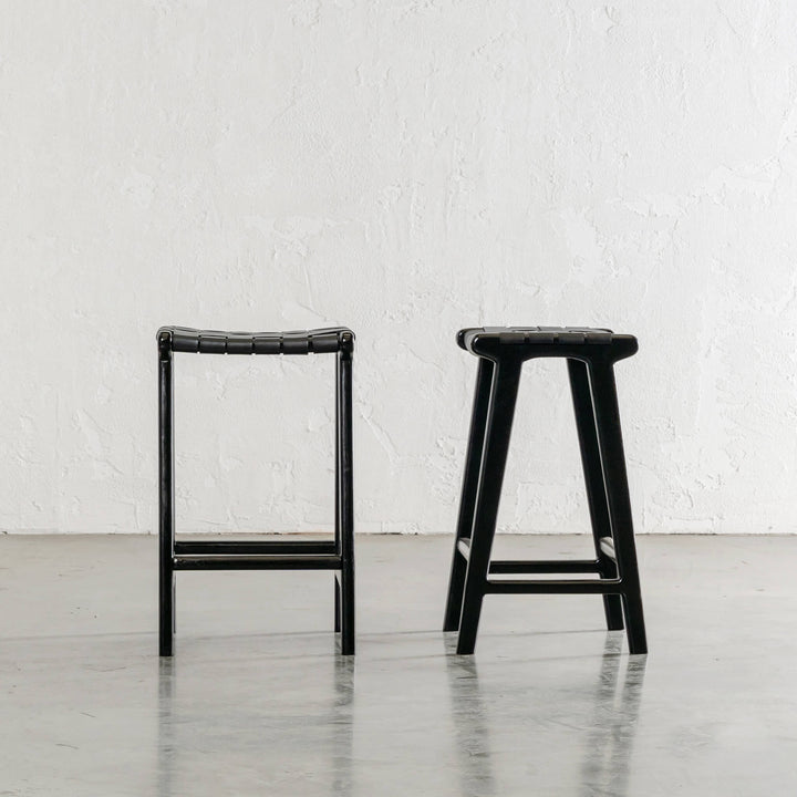 MALAND WOVEN LEATHER COUNTER STOOL  |  BUNDLE + SAVE  |  BLACK ON BLACK