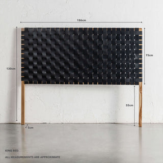 MALAND WOVEN LEATHER BEDHEAD  |  BLACK LEATHER HIDE | KING MEASUREMENTS
