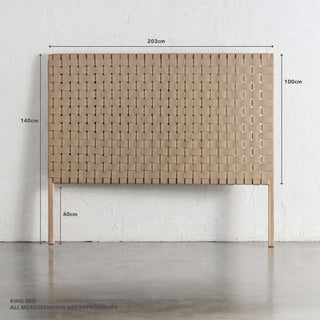 MALAND WOVEN LEATHER BEDHEAD  |  TOASTED ALMOND LEATHER HIDE  + BLONDE WOOD | KING MEASUREMENTS