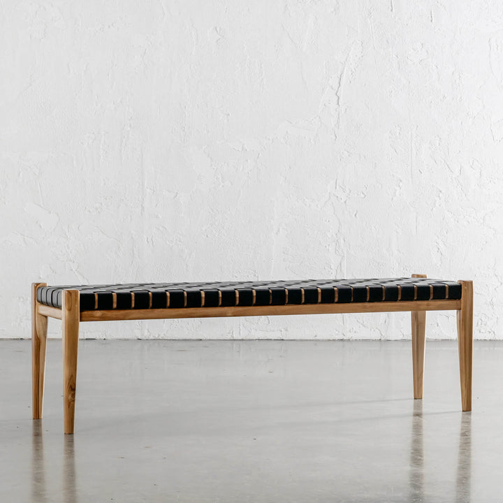 MALAND WOVEN LEATHER BENCH  |  BLACK LEATHER HIDE