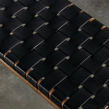 MALAND WOVEN LEATHER BENCH  |  BLACK LEATHER HIDE CLOSE UP