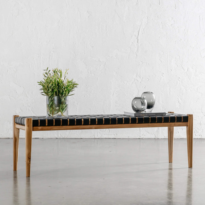 MALAND WOVEN LEATHER BENCH  |  BLACK LEATHER HIDE