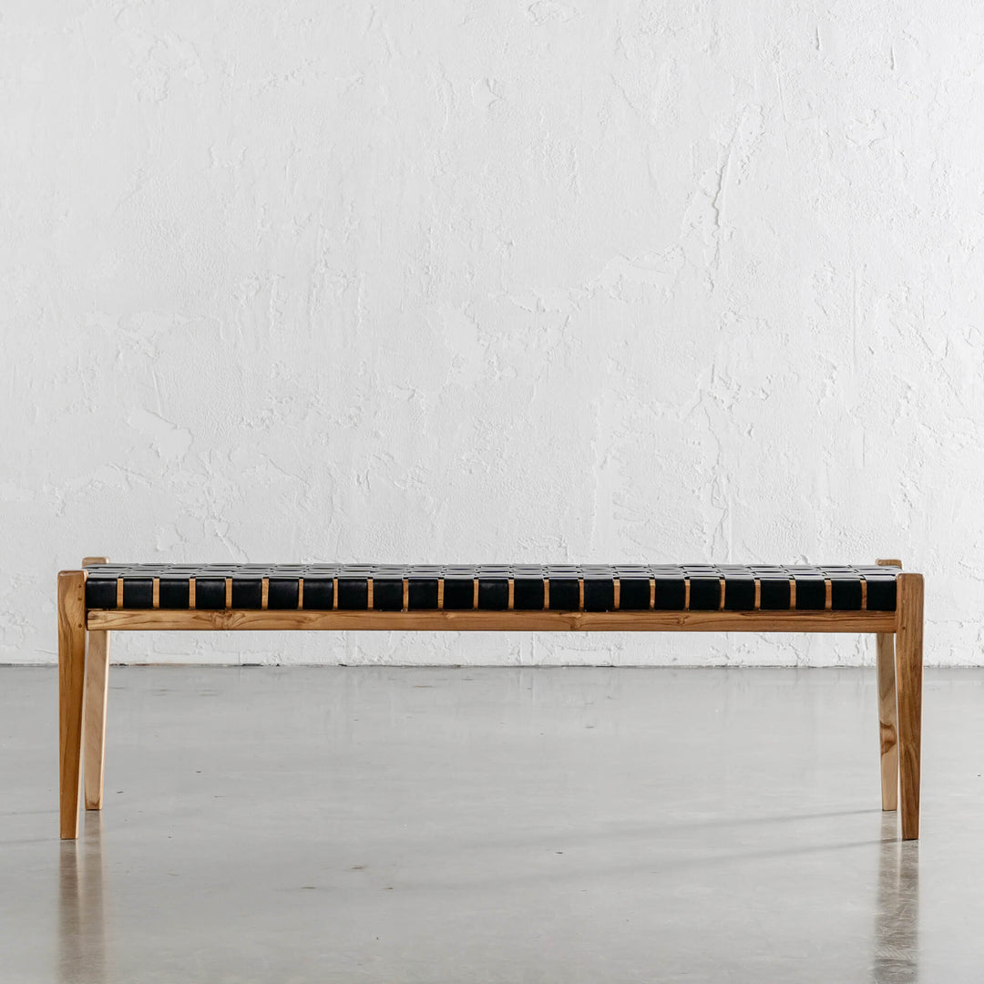 MALAND WOVEN LEATHER BENCH  |  BLACK LEATHER HIDE