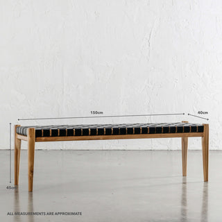 MALAND WOVEN LEATHER BENCH | BLACK LEATHER HIDE | MEASUREMENTS