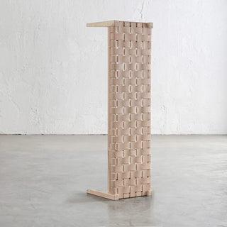 MALAND CONTEMPO WOVEN LEATHER BENCH | BLONDE WOOD + TOASTED ALMOND LEATHER HIDE