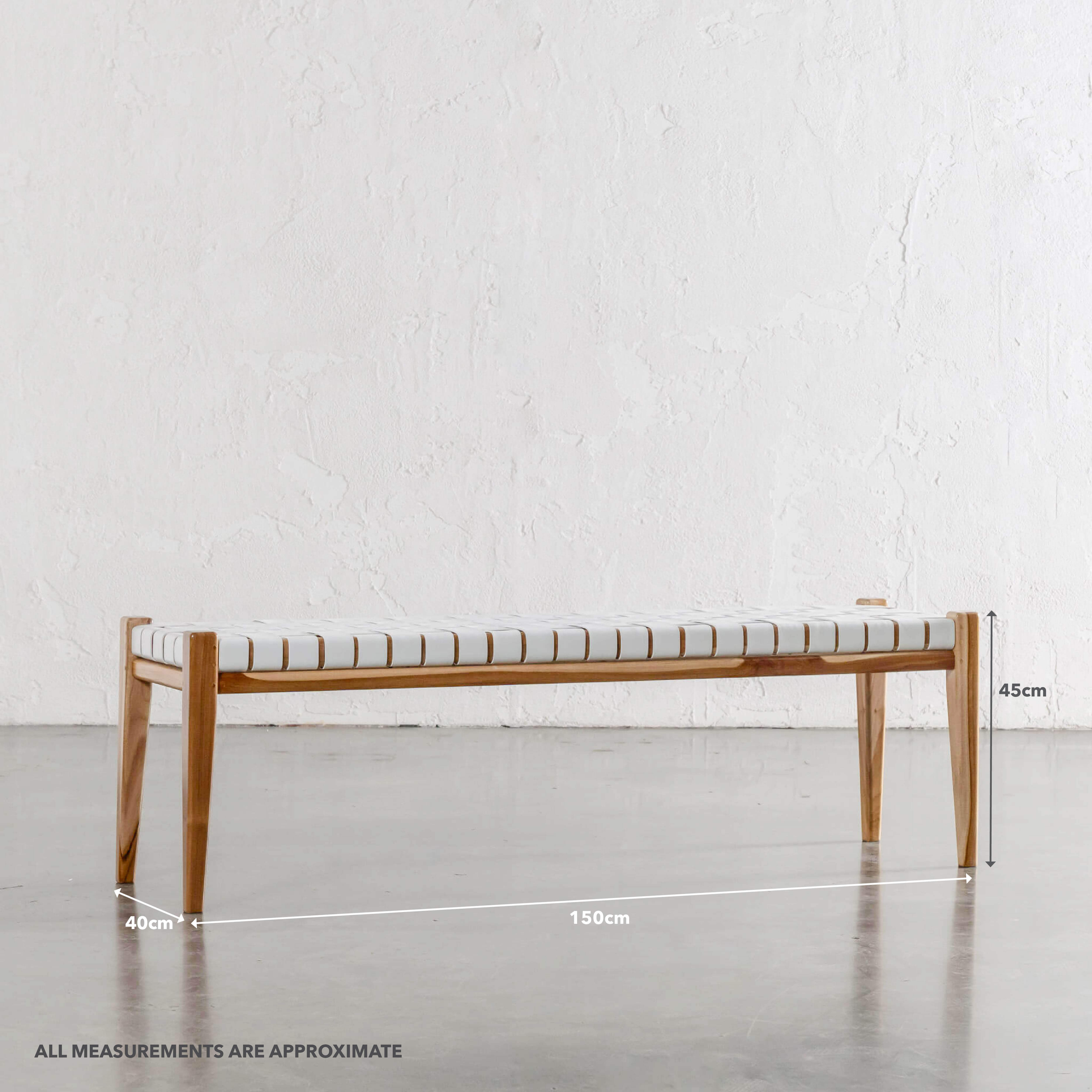 MALAND WOVEN LEATHER BENCH | WHITE LEATHER HIDE – Living By Design