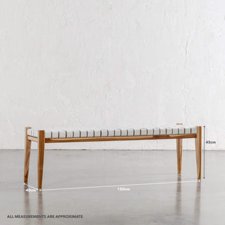 MALAND WOVEN LEATHER BENCH  |  WHITE LEATHER HIDE | MEASUREMENTS