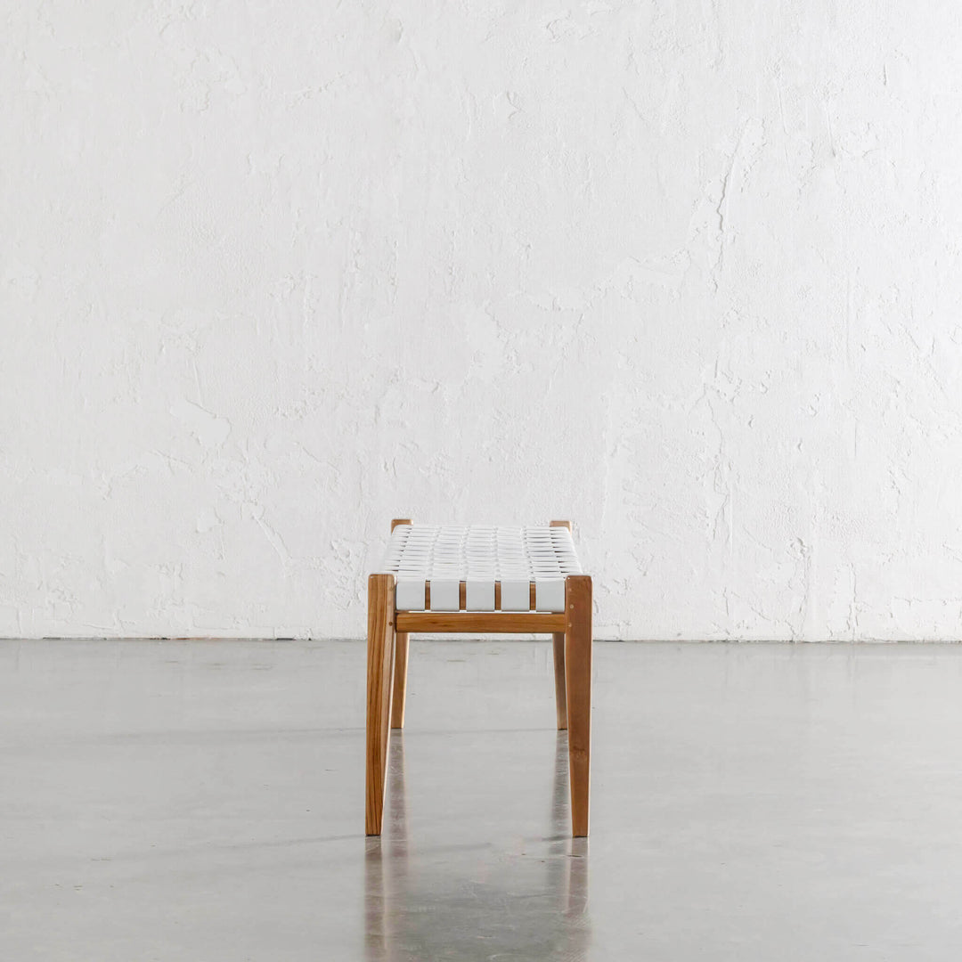 MALAND WOVEN LEATHER BENCH  |  WHITE LEATHER HIDE | END