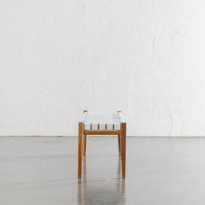 MALAND WOVEN LEATHER BENCH  |  WHITE LEATHER HIDE | END