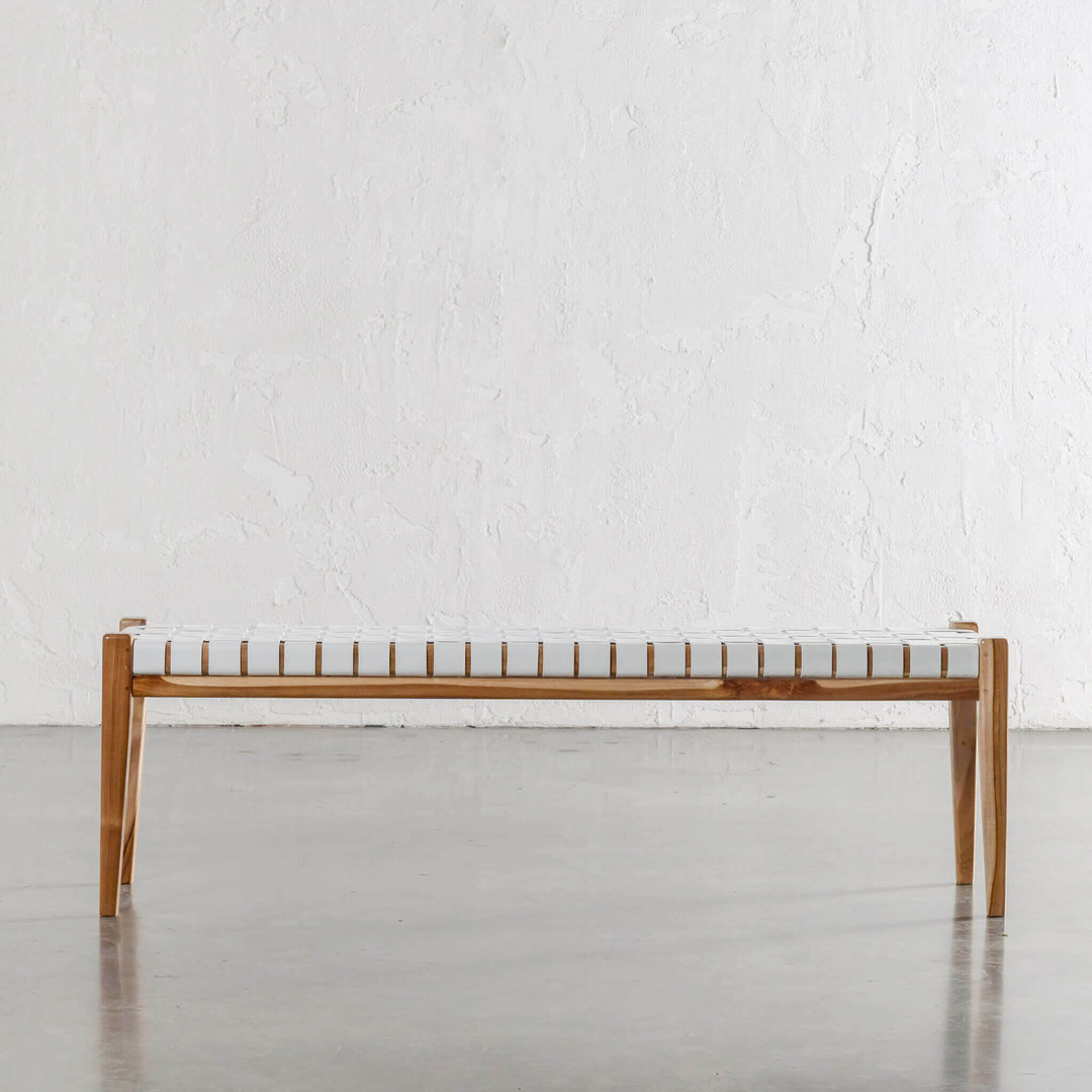 MALAND WOVEN LEATHER BENCH  |  WHITE LEATHER HIDE | SIDE