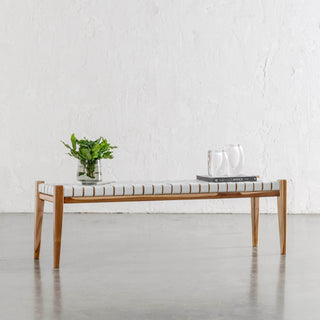 MALAND WOVEN LEATHER BENCH  |  WHITE LEATHER HIDE
