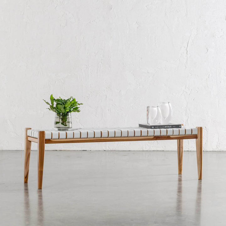MALAND WOVEN LEATHER BENCH  |  WHITE LEATHER HIDE