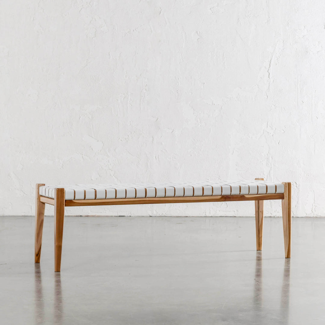 MALAND WOVEN LEATHER BENCH  |  WHITE LEATHER HIDE | ANGLE