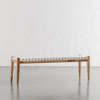 MALAND WOVEN LEATHER BENCH  |  WHITE LEATHER HIDE | ANGLE