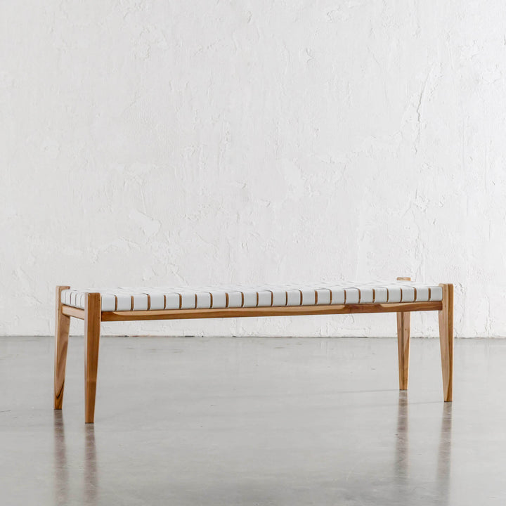 MALAND WOVEN LEATHER BENCH  |  WHITE LEATHER HIDE | ANGLE