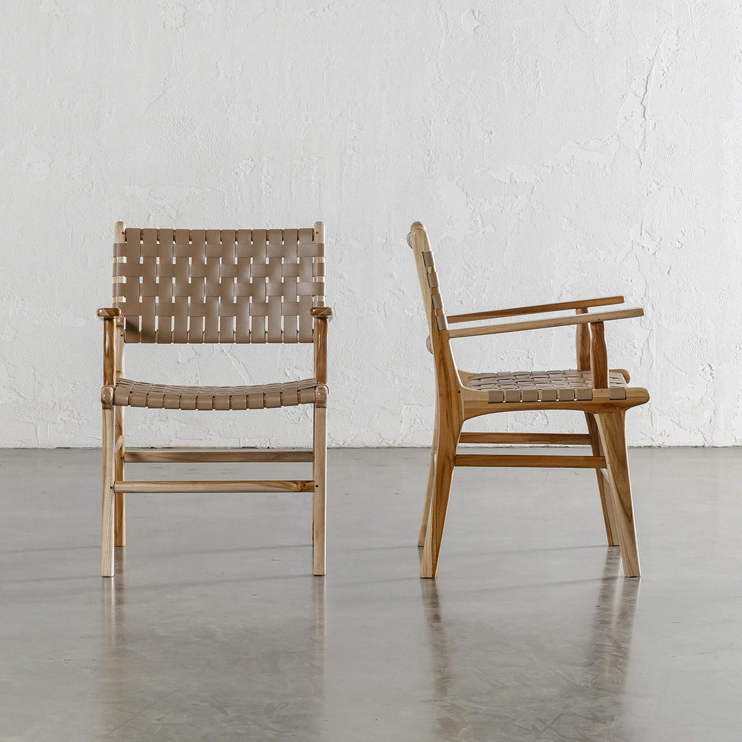 MALAND WOVEN LEATHER CARVER CHAIR  |  LIGHT TAUPE LEATHER HIDE