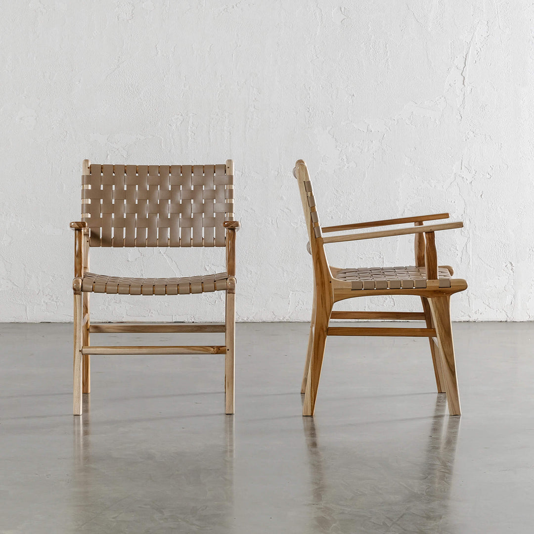 PRE ORDER  |  MALAND WOVEN LEATHER CARVER CHAIR  |  LIGHT TAUPE LEATHER HIDE