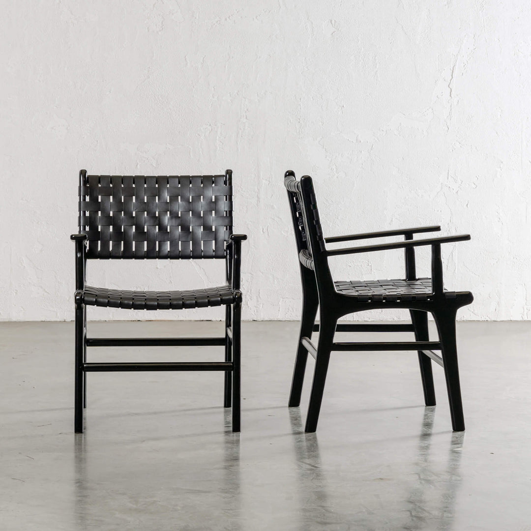 MALAND WOVEN LEATHER CARVER CHAIR | BLACK ON BLACK