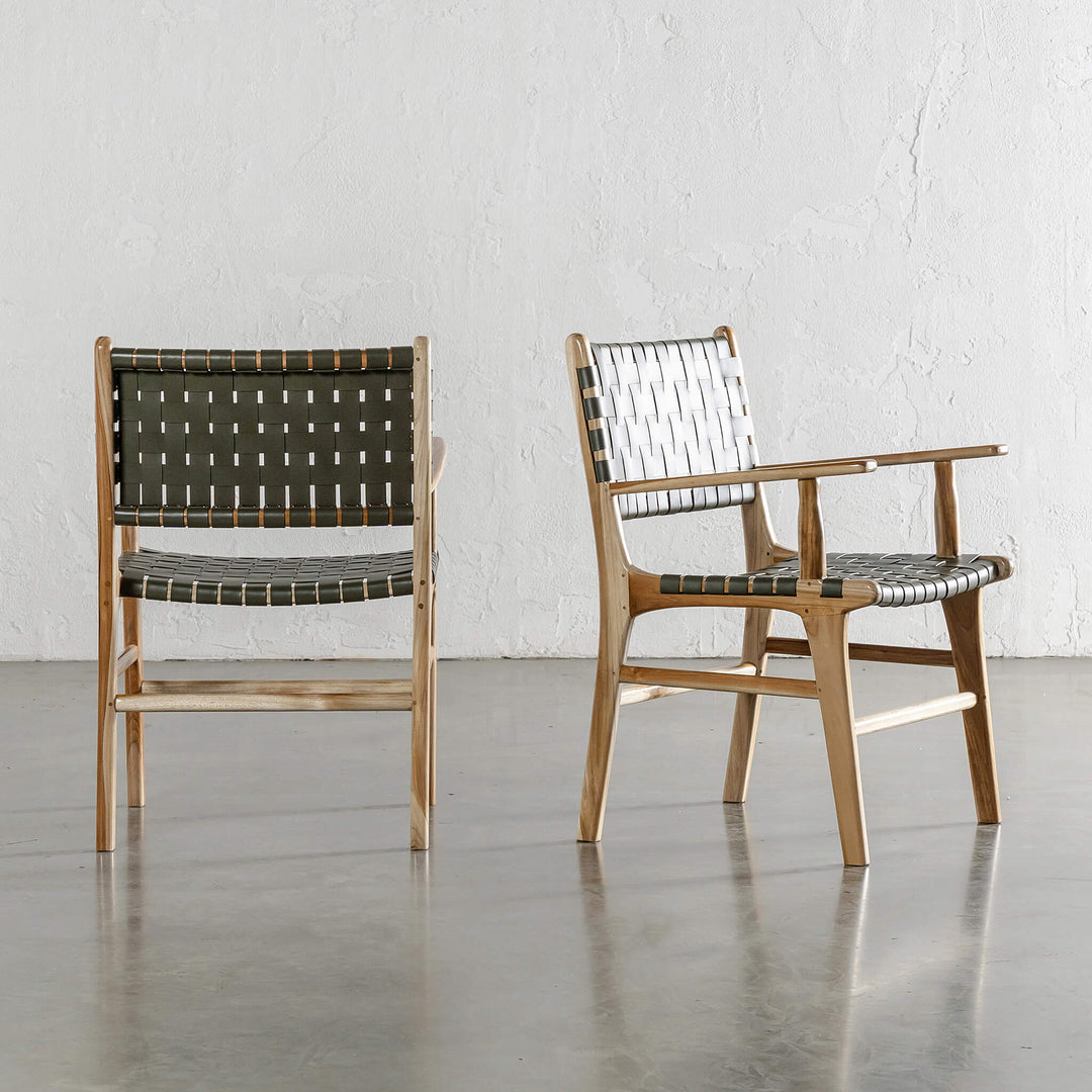 MALAND WOVEN LEATHER CARVER CHAIR  |  OLIVE LEATHER HIDE