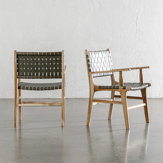 MALAND WOVEN LEATHER CARVER CHAIR  |  OLIVE LEATHER HIDE
