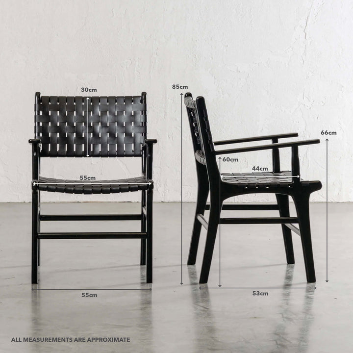 MALAND WOVEN LEATHER CARVER CHAIR | BLACK ON BLACK | MEASUREMENTS