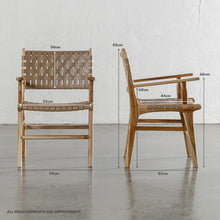 MALAND WOVEN LEATHER CARVER CHAIR | LIGHT TAUPE LEATHER HIDE | MEASUREMENTS